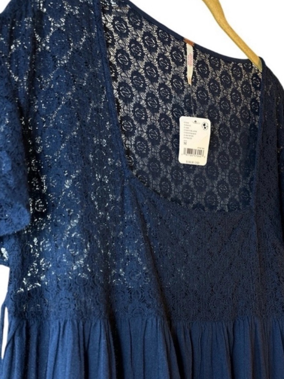 Free People Flowy Romance Navy Lace Maxi Dress Whympsy Ethereal Cottagecore SZ M - Picture 9 of 10
